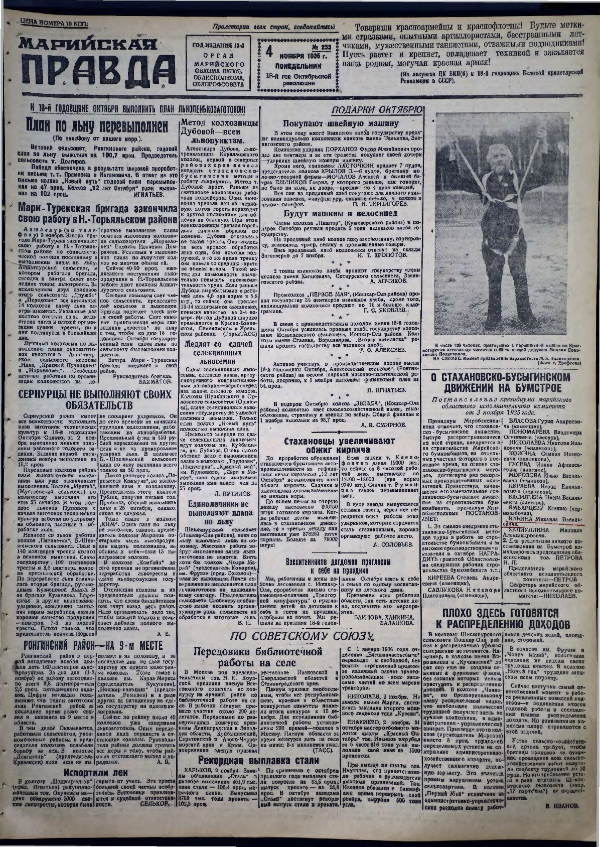 Газета «Марийская правда» от 04.11.1935
