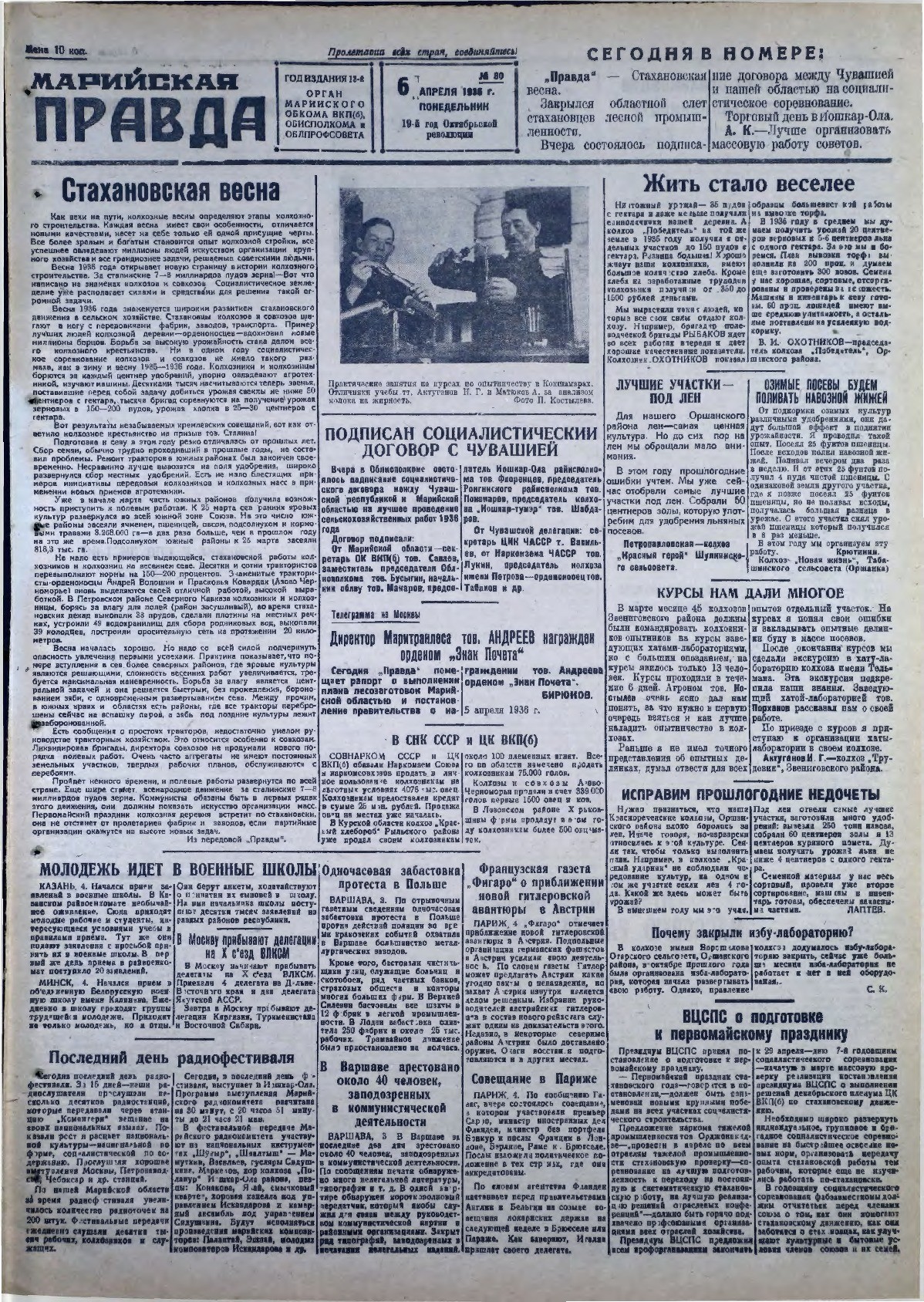 Газета «Марийская правда» от 06.04.1936