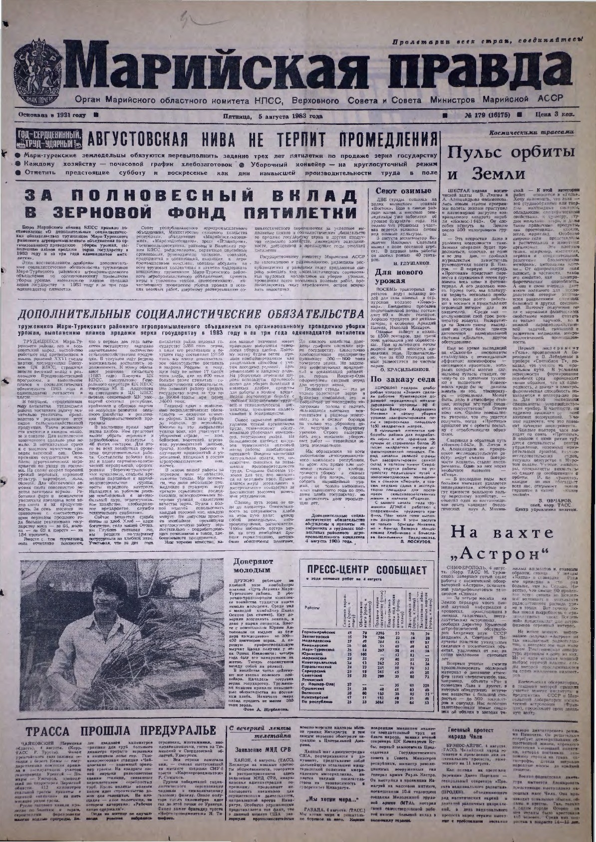 Газета «Марийская правда» от 05.08.1983