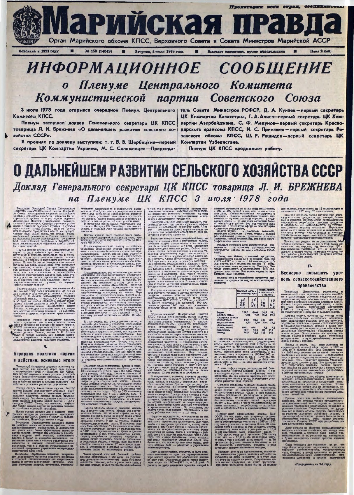 Газета «Марийская правда» от 04.07.1978