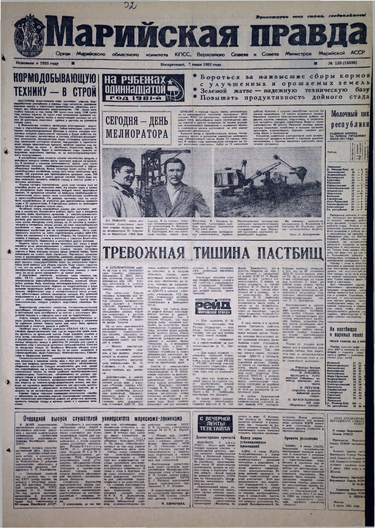 Газета «Марийская правда» от 07.06.1981