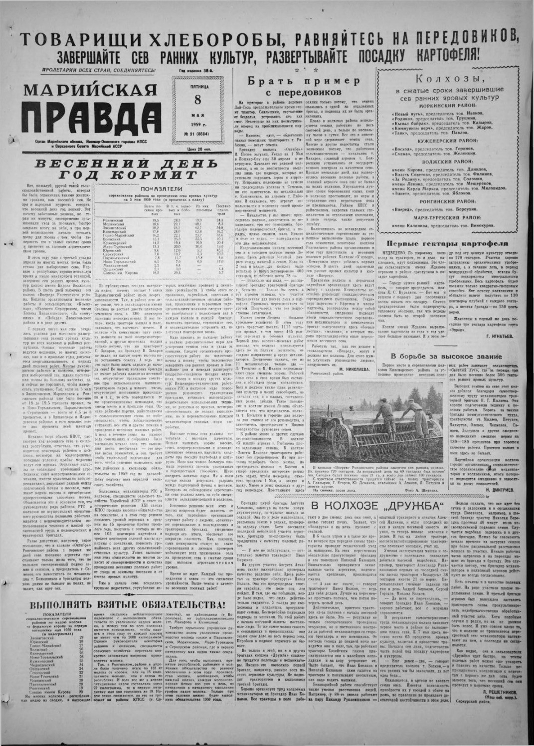 Газета «Марийская правда» от 08.05.1959