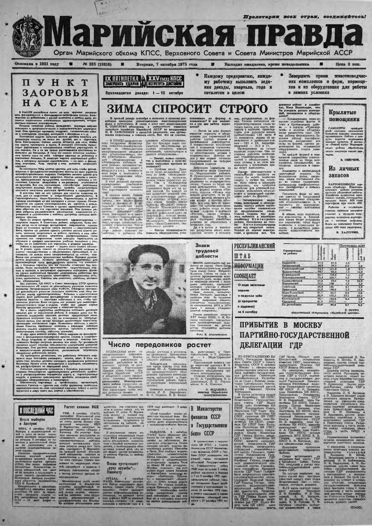 Газета «Марийская правда» от 07.10.1975
