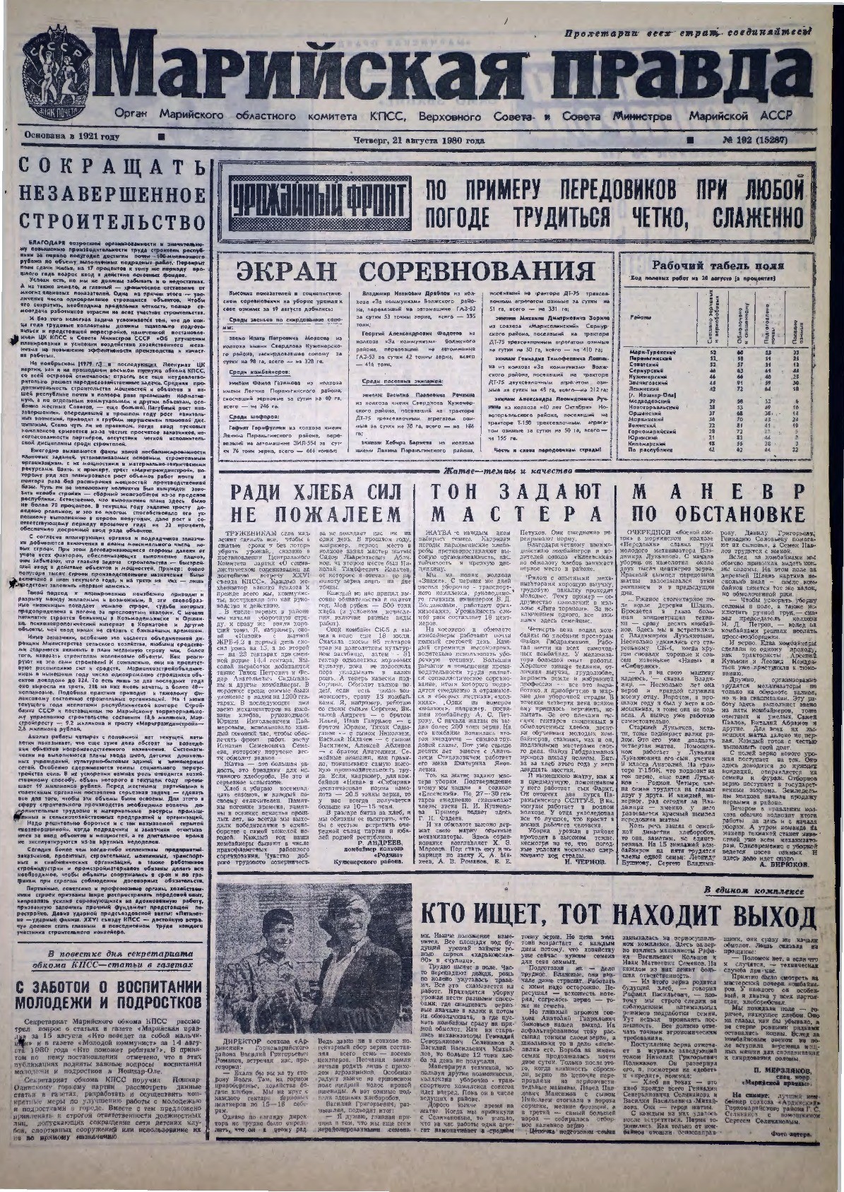 Газета «Марийская правда» от 21.08.1980