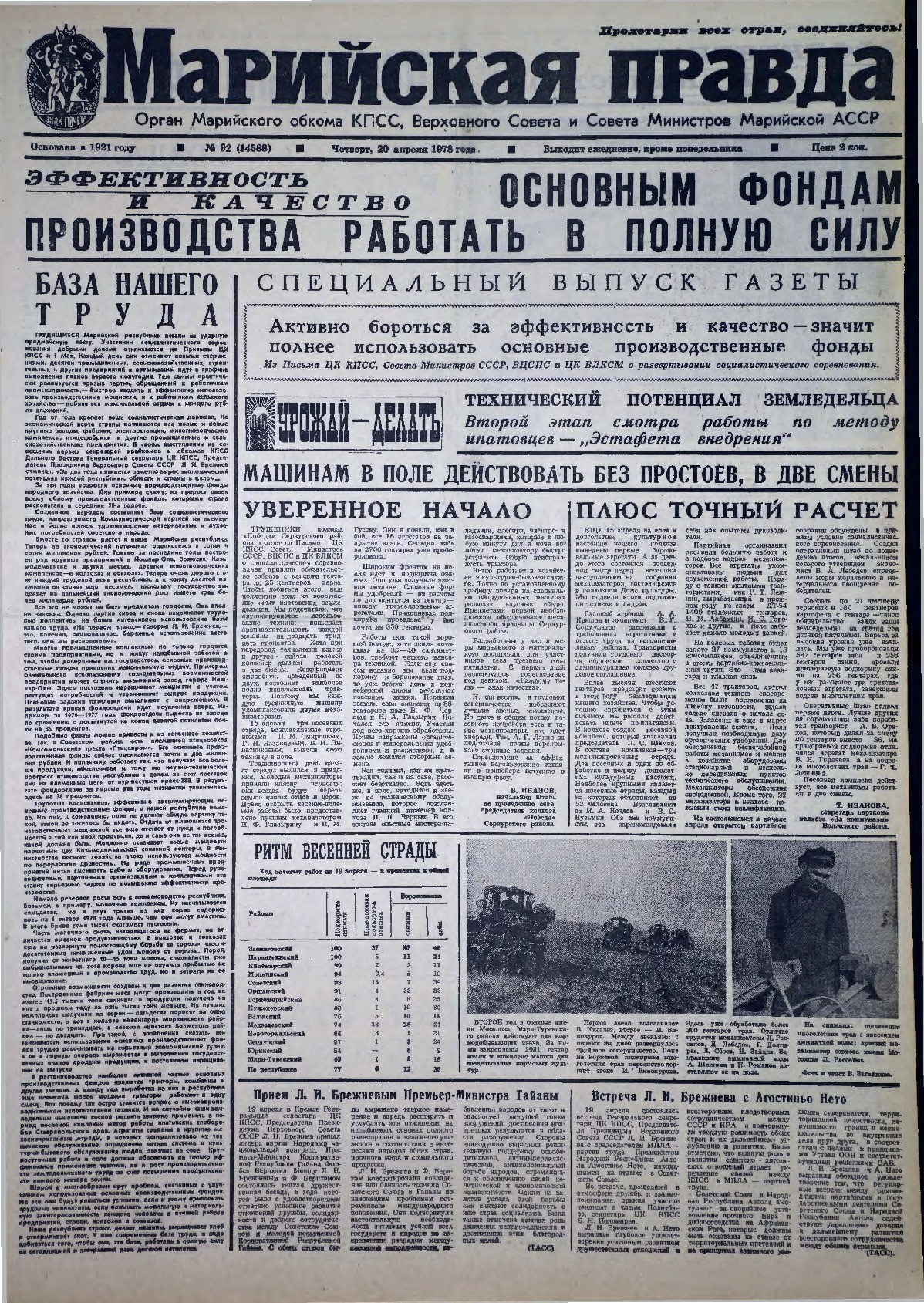 Газета «Марийская правда» от 20.04.1978