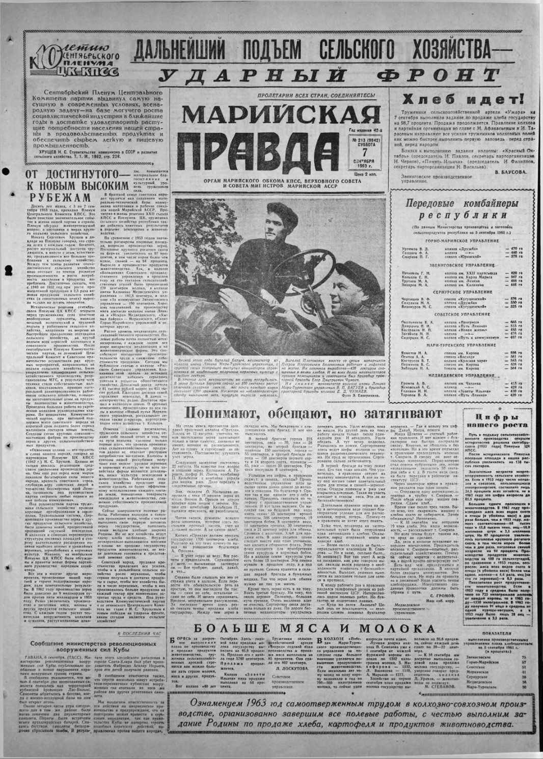 Газета «Марийская правда» от 07.09.1963