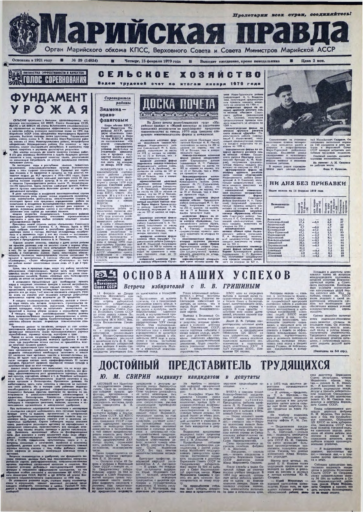 Газета «Марийская правда» от 15.02.1979