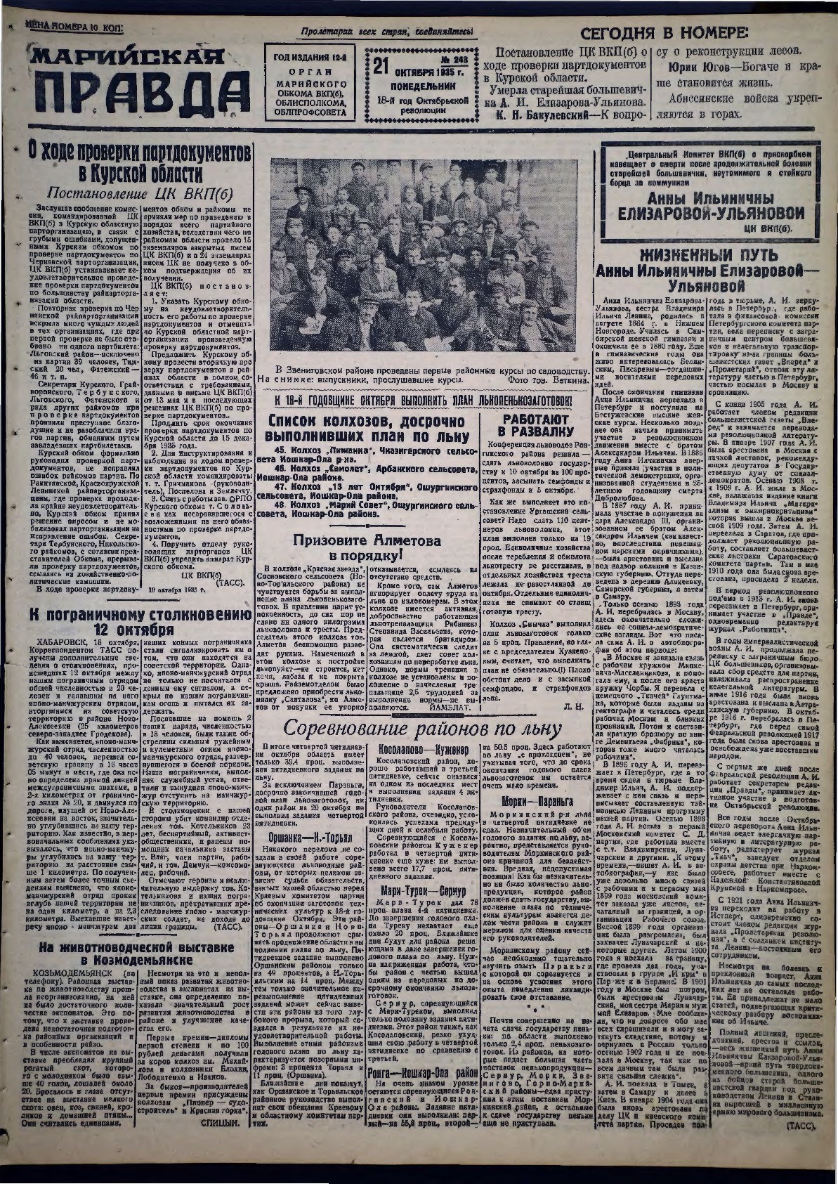 Газета «Марийская правда» от 21.10.1935