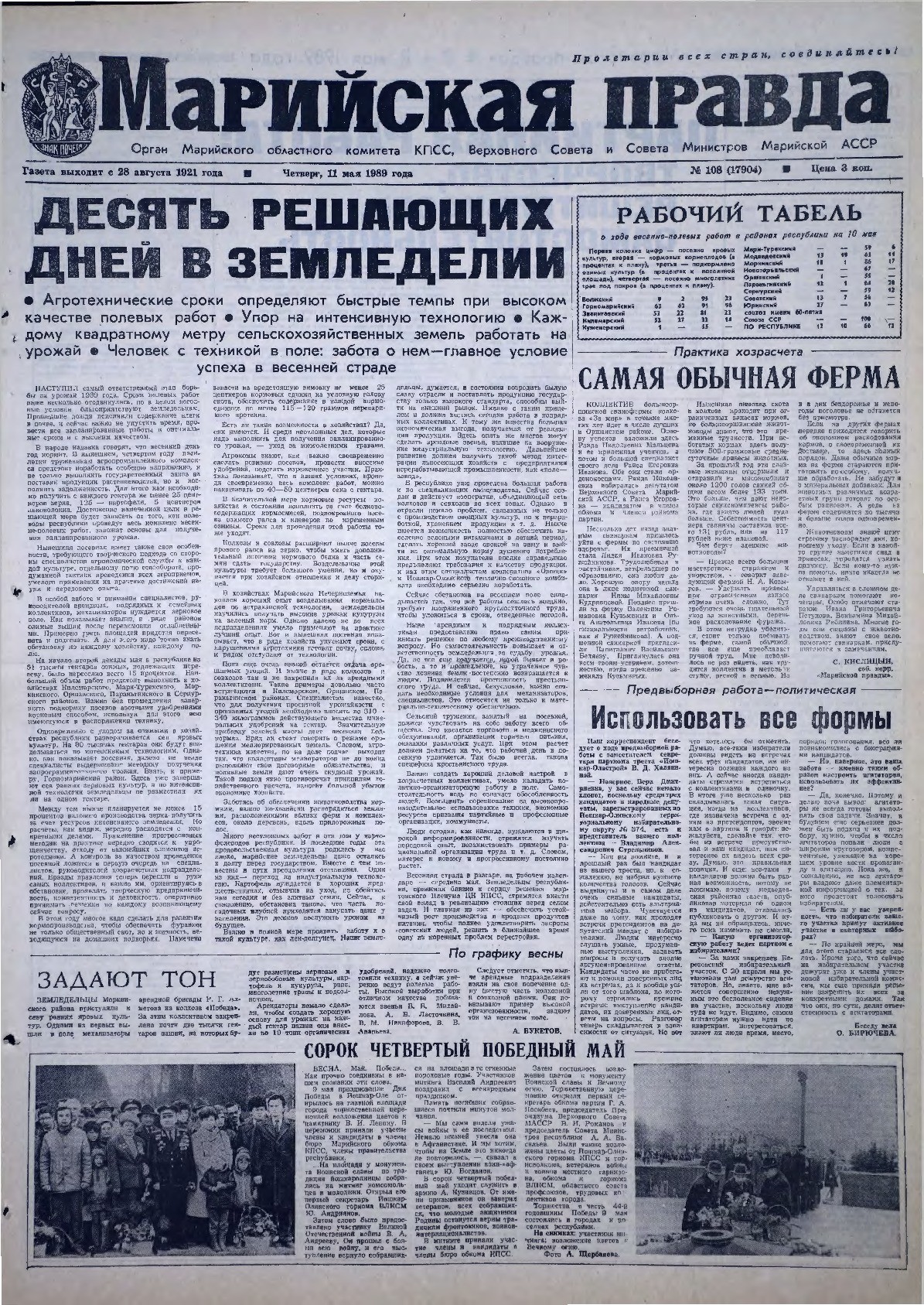 Газета «Марийская правда» от 11.05.1989