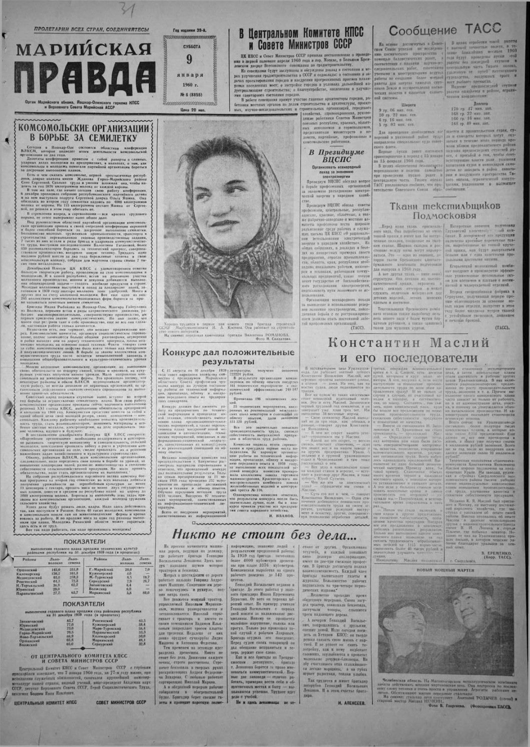 Газета «Марийская правда» от 09.01.1960