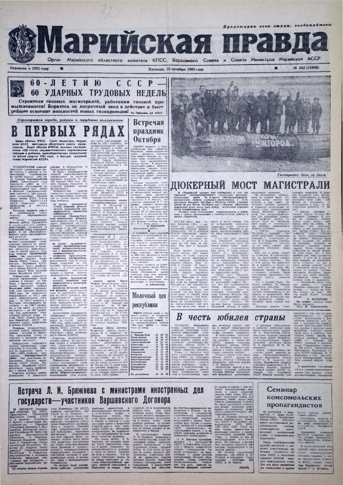 Газета «Марийская правда» от 22.10.1982