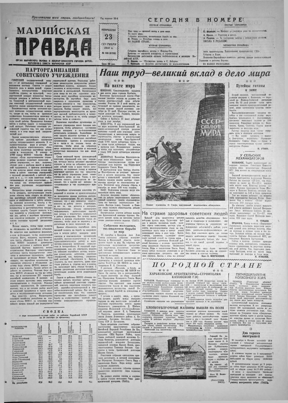 Газета «Марийская правда» от 23.09.1951