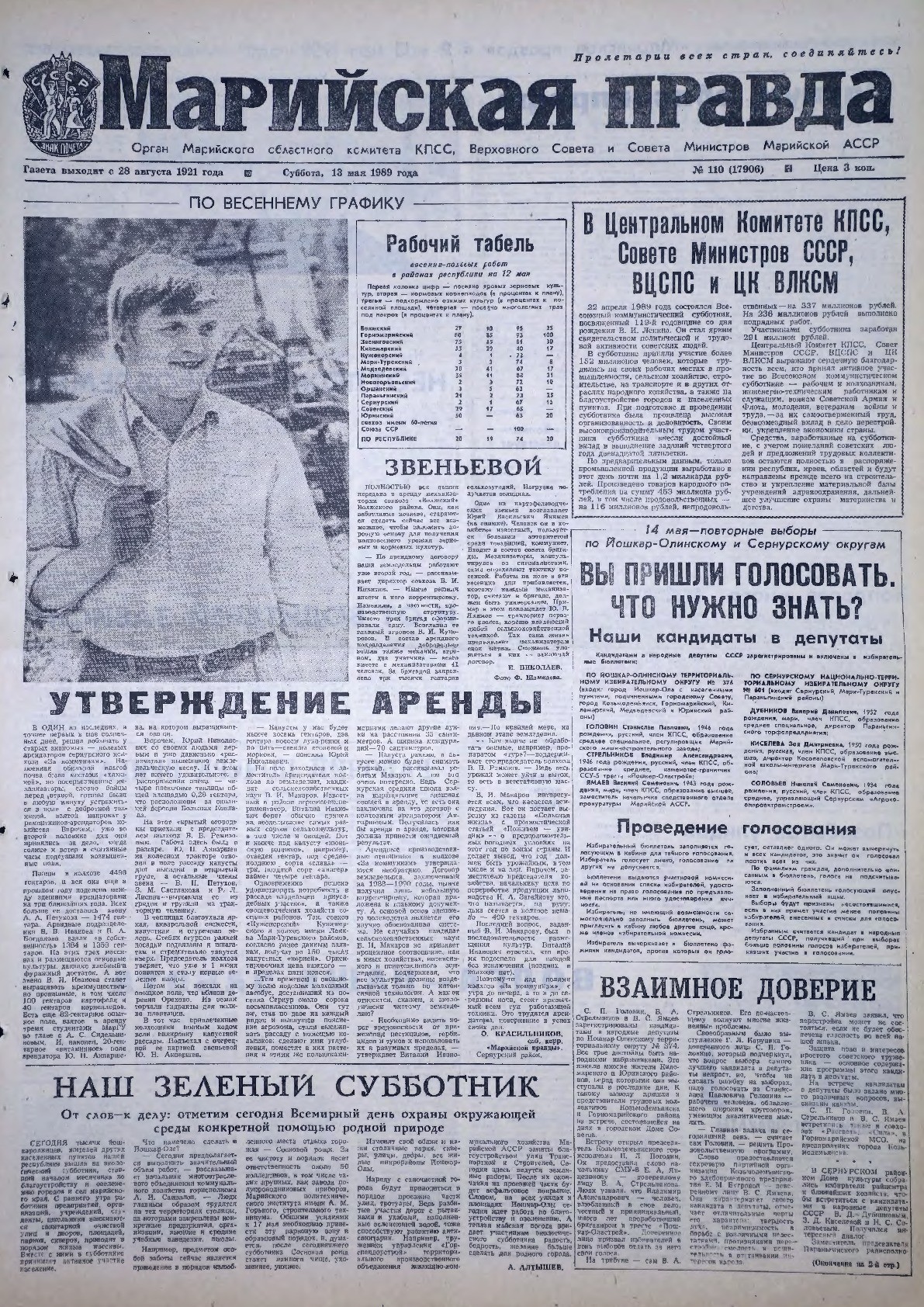 Газета «Марийская правда» от 13.05.1989