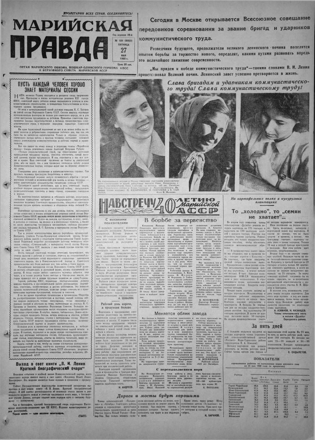Газета «Марийская правда» от 27.05.1960