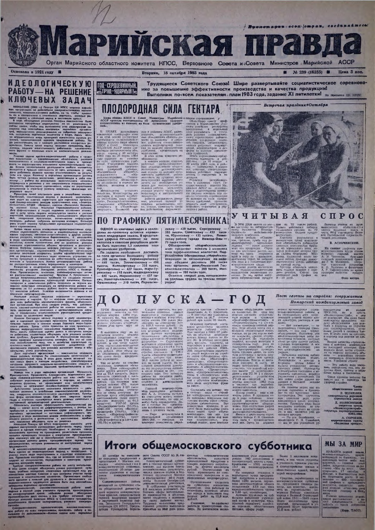 Газета «Марийская правда» от 18.10.1983