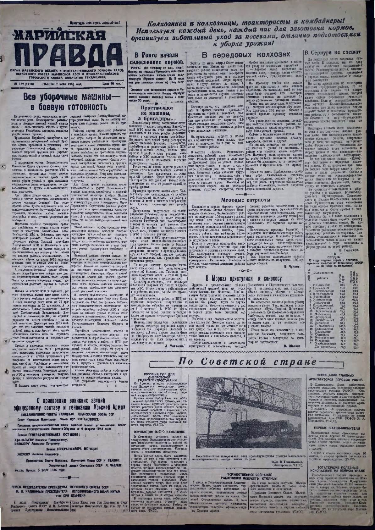 Газета «Марийская правда» от 07.07.1945