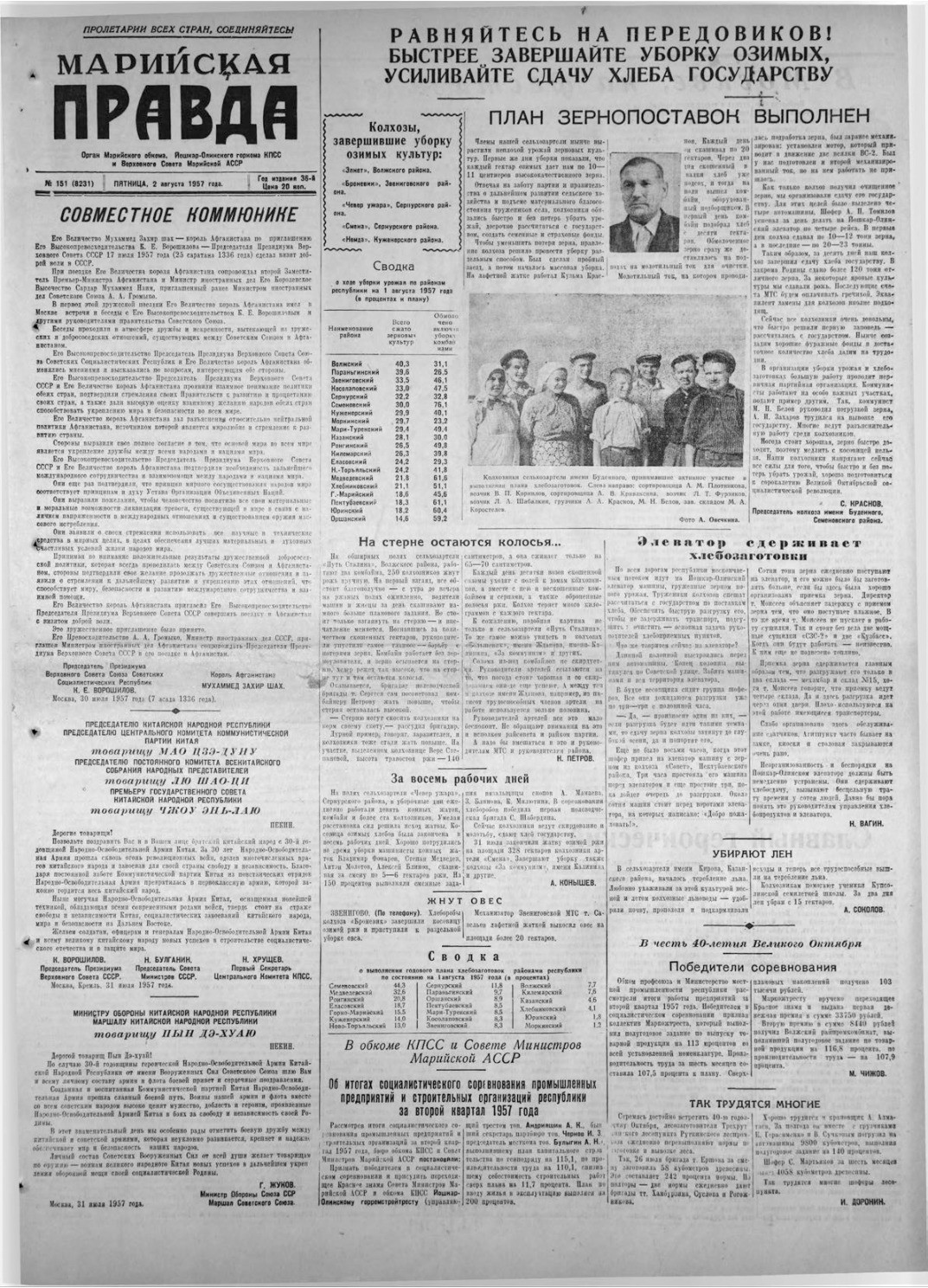 Газета «Марийская правда» от 02.08.1957