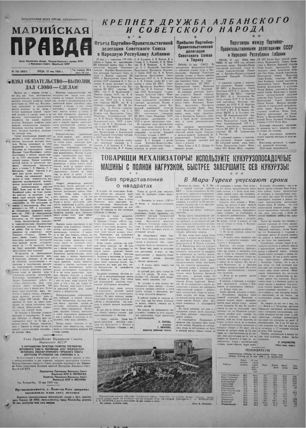 Газета «Марийская правда» от 27.05.1959