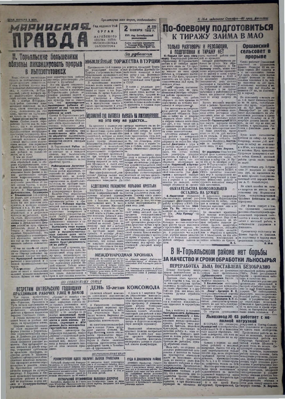 Газета «Марийская правда» от 02.11.1933
