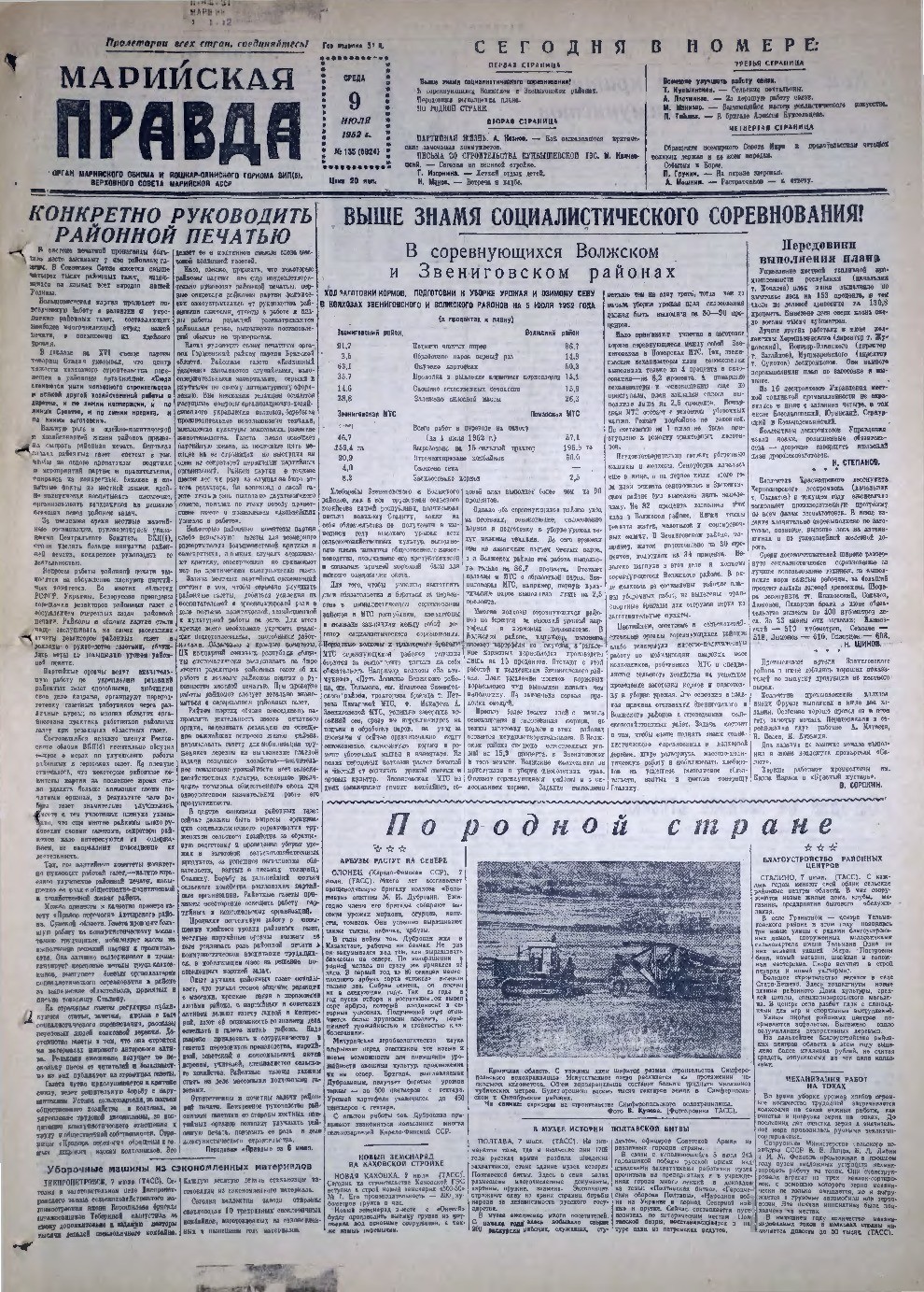 Газета «Марийская правда» от 09.07.1952