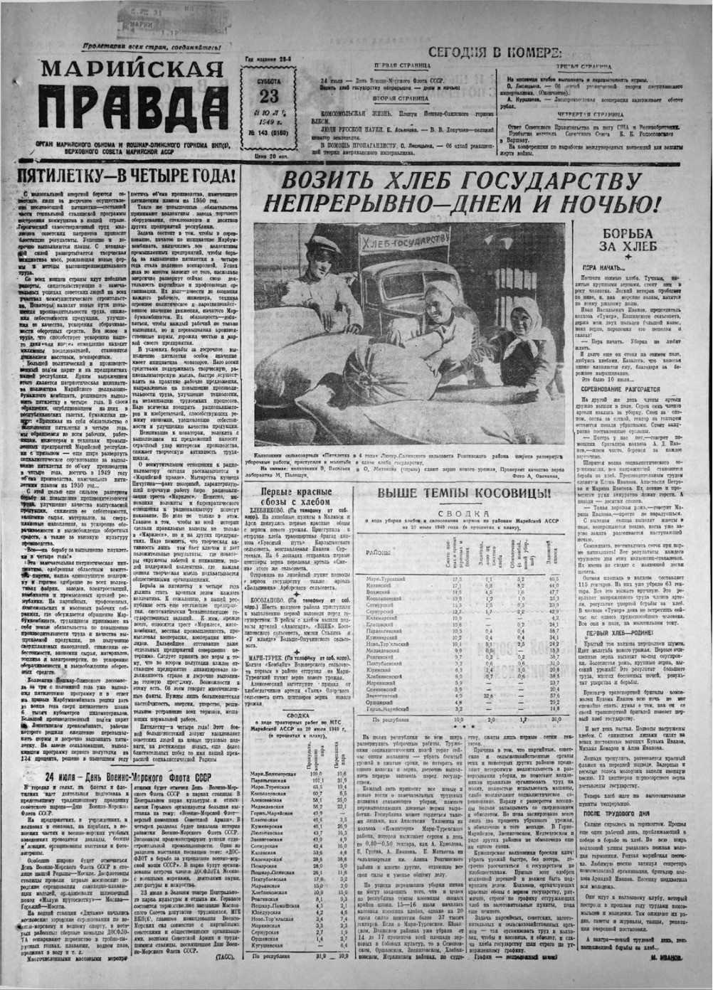 Газета «Марийская правда» от 23.07.1949