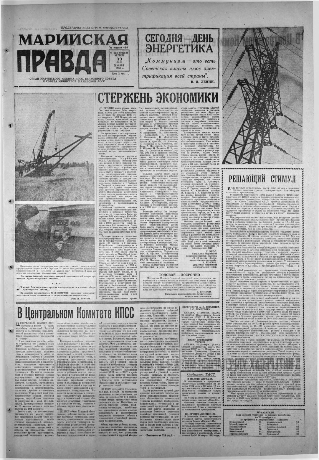 Газета «Марийская правда» от 22.12.1966