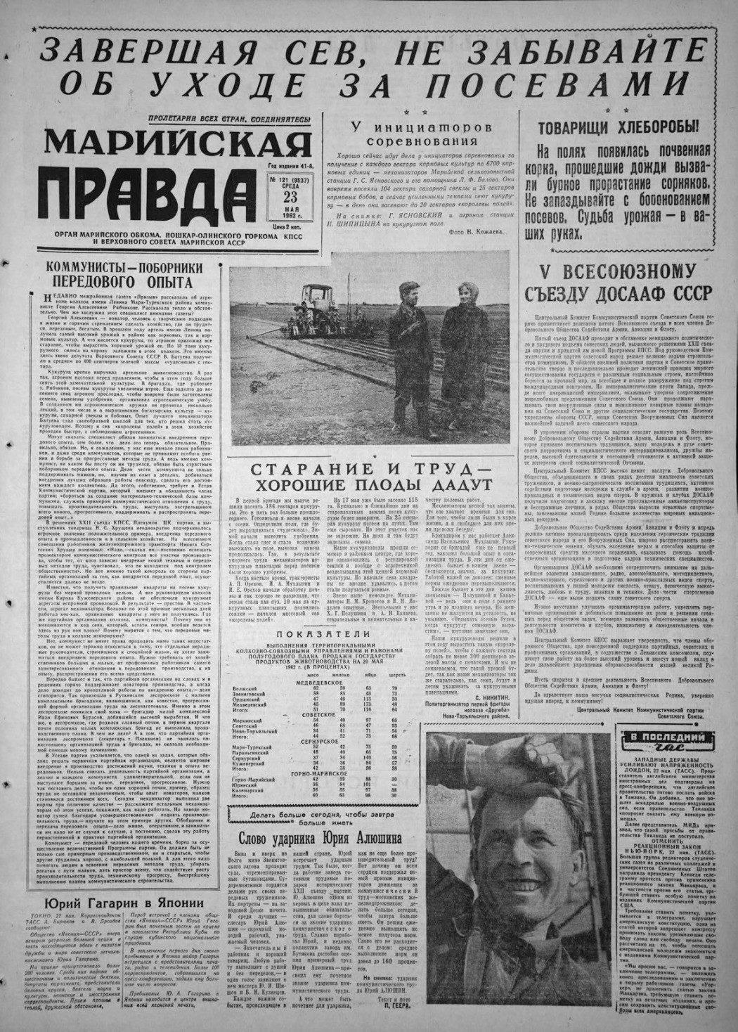 Газета «Марийская правда» от 23.05.1962