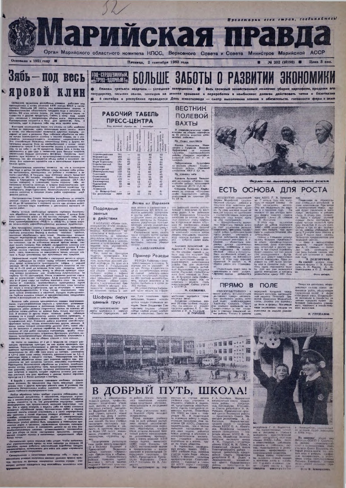 Газета «Марийская правда» от 02.09.1983