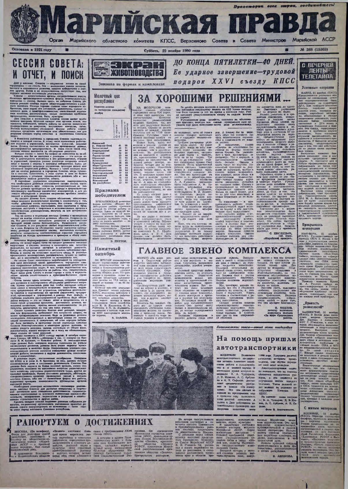Газета «Марийская правда» от 22.11.1980