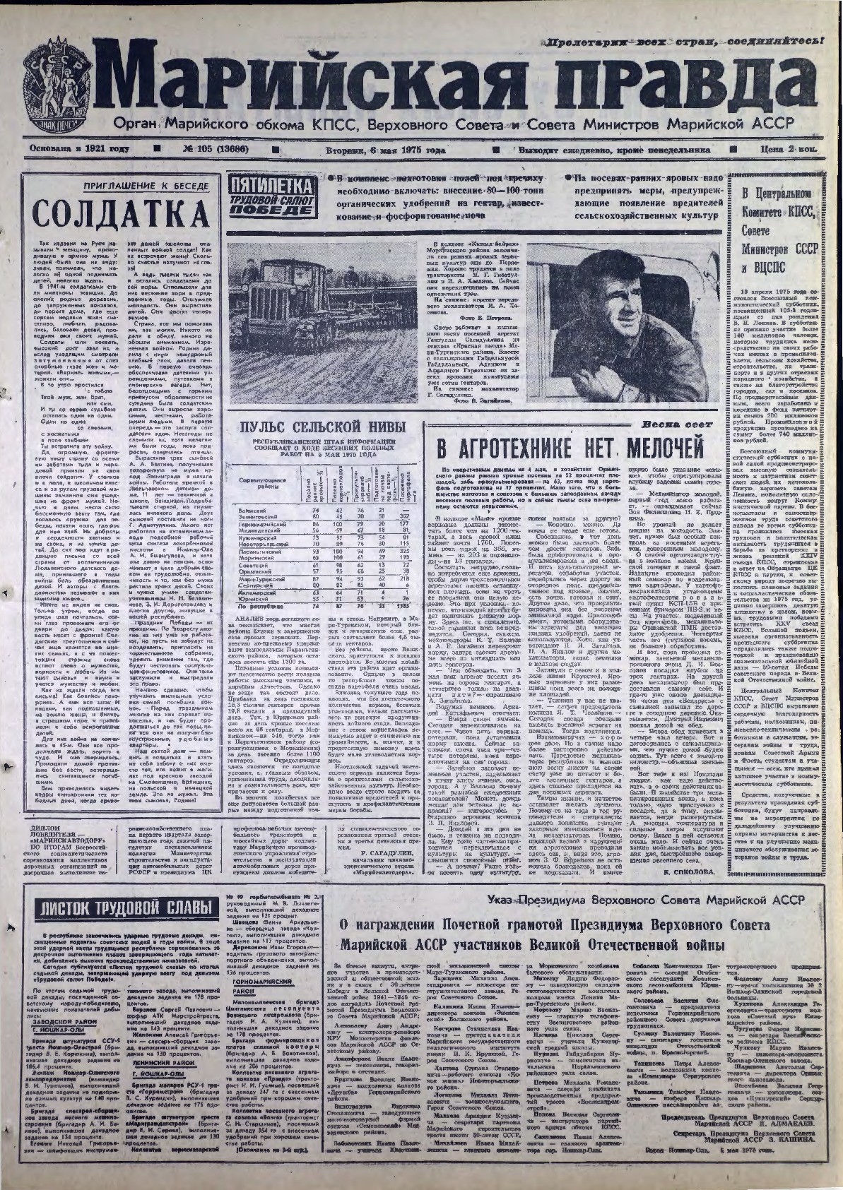 Газета «Марийская правда» от 06.05.1975