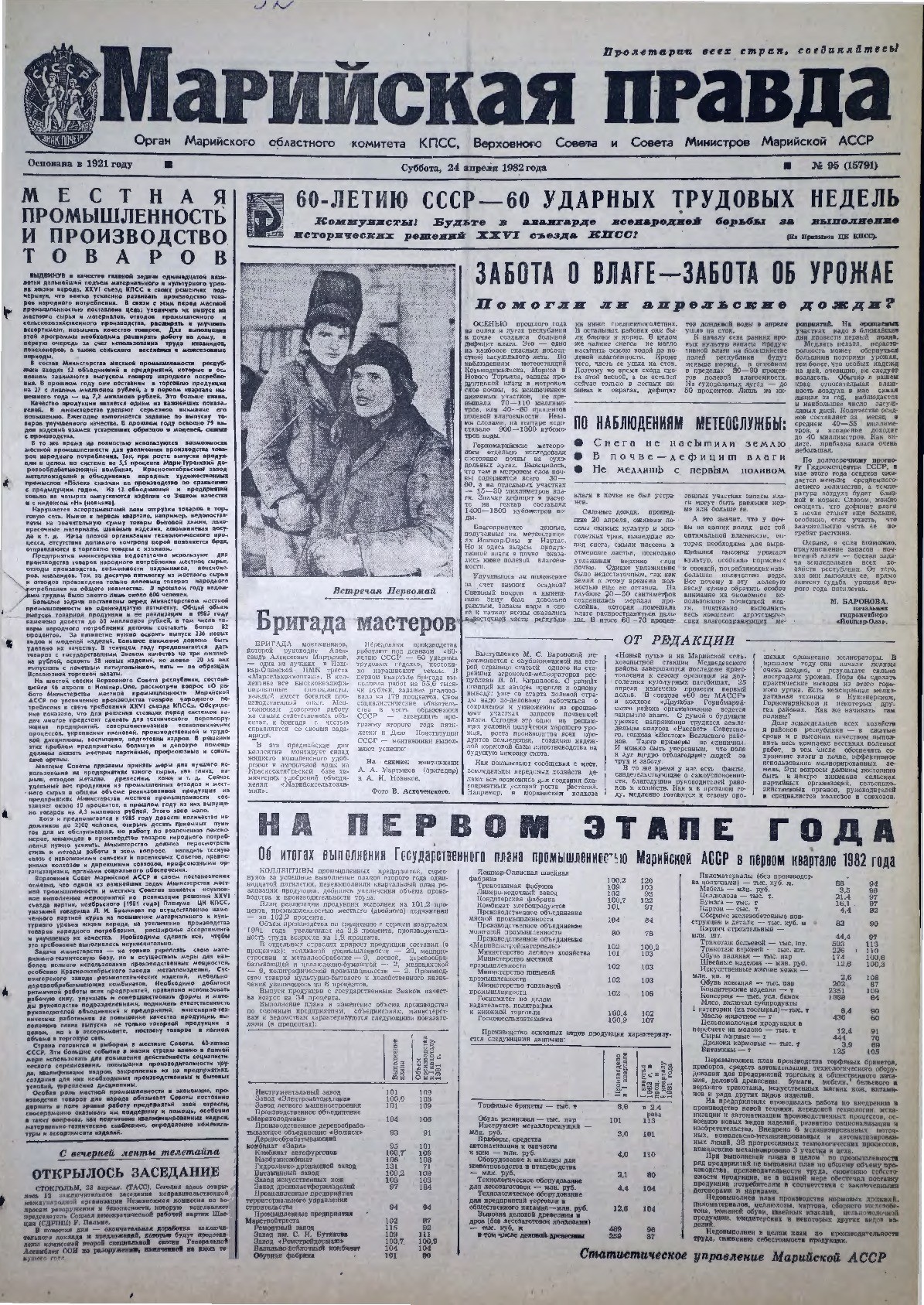 Газета «Марийская правда» от 24.04.1982