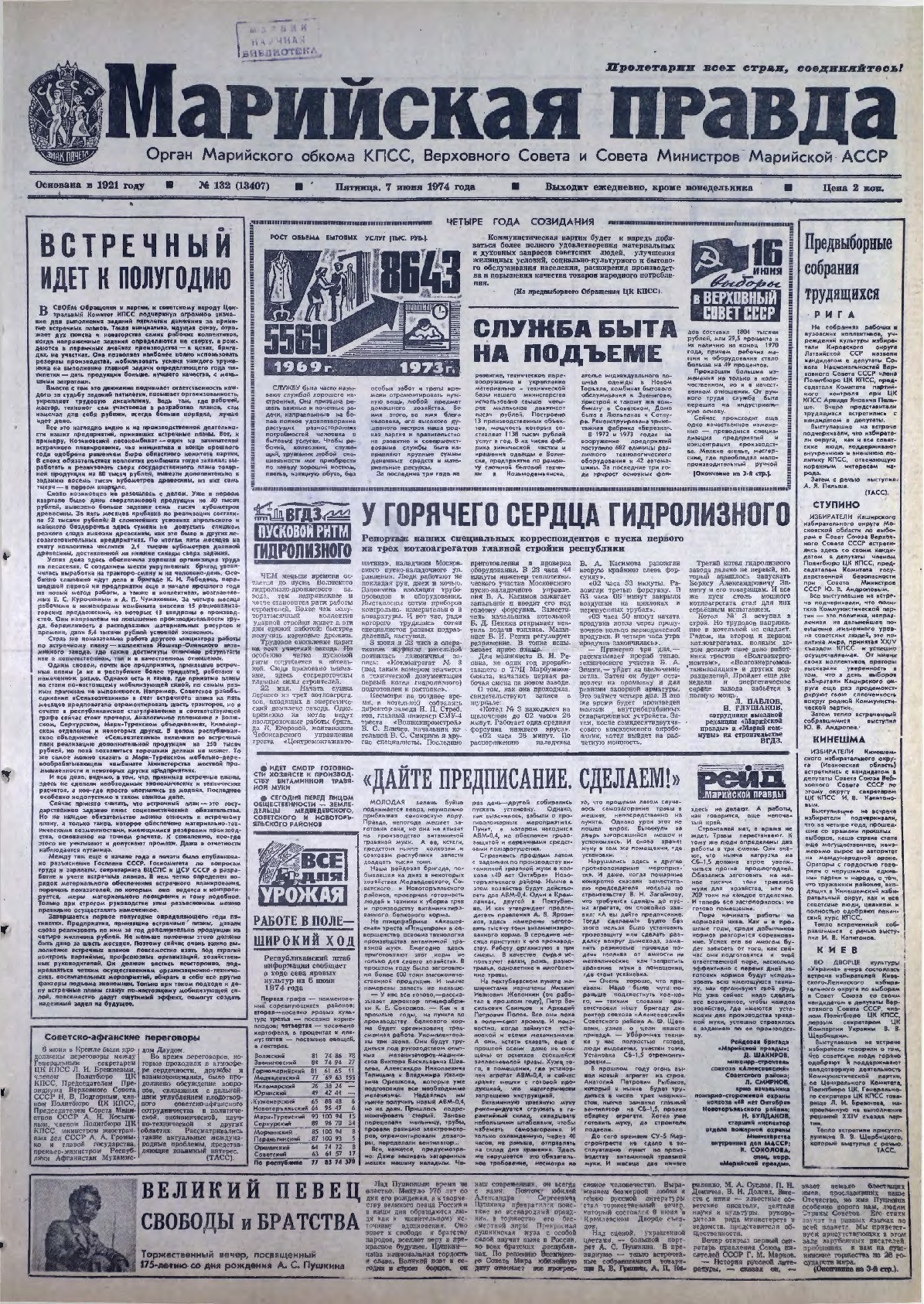 Газета «Марийская правда» от 07.06.1974