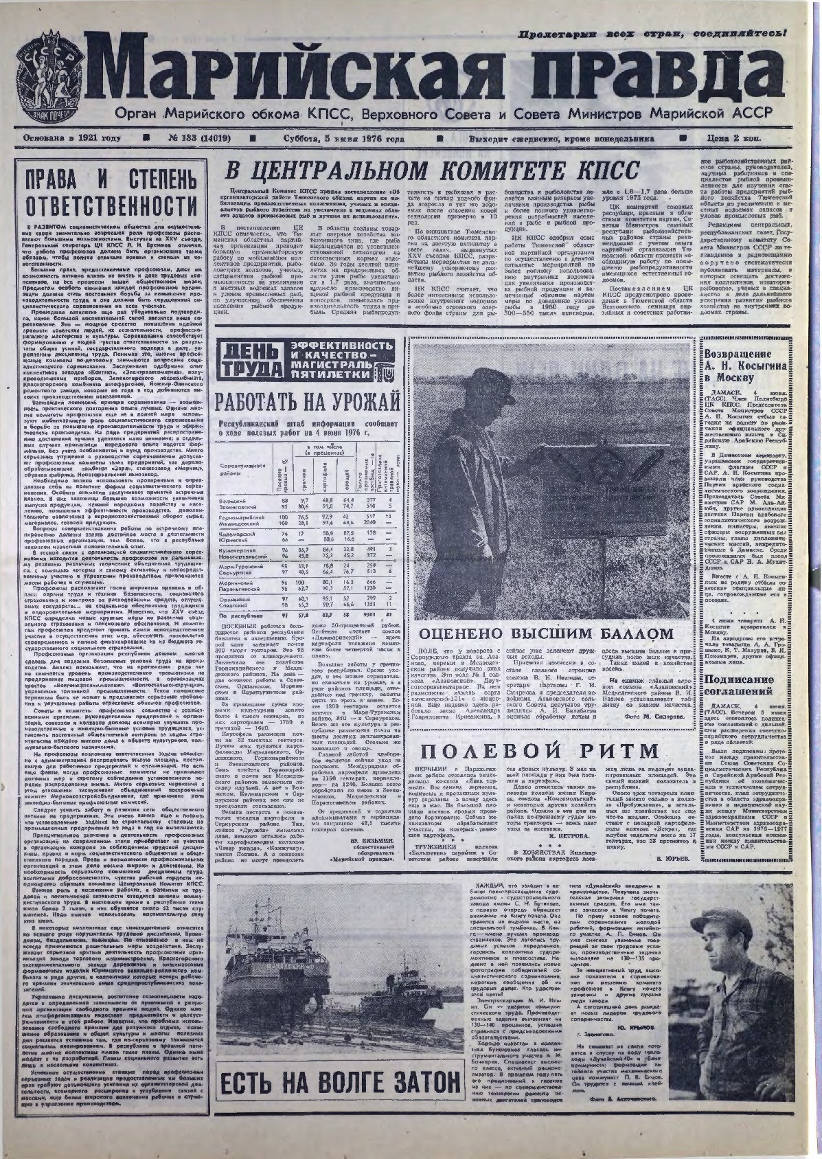 Газета «Марийская правда» от 05.06.1976