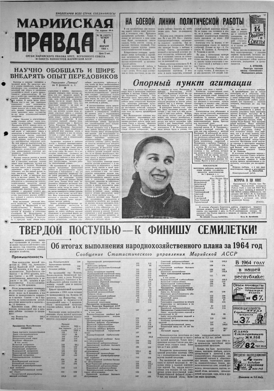 Газета «Марийская правда» от 04.02.1965