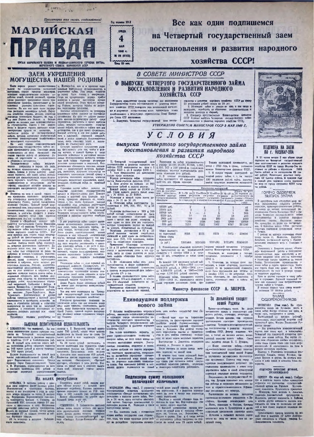 Газета «Марийская правда» от 04.05.1949