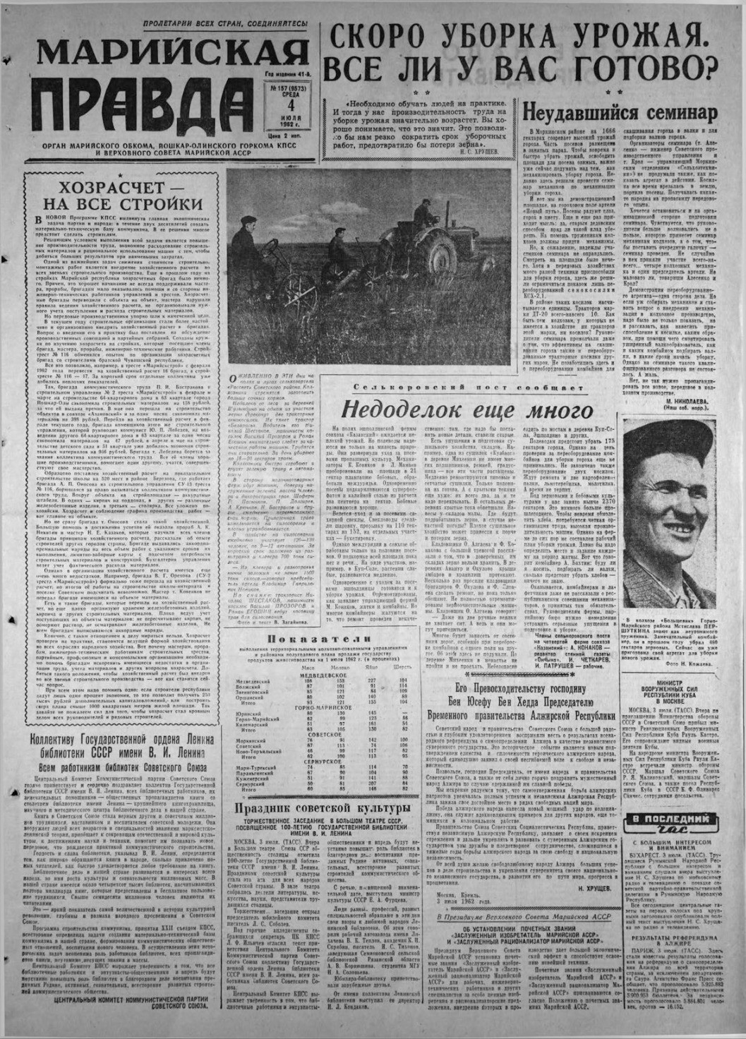 Газета «Марийская правда» от 04.07.1962