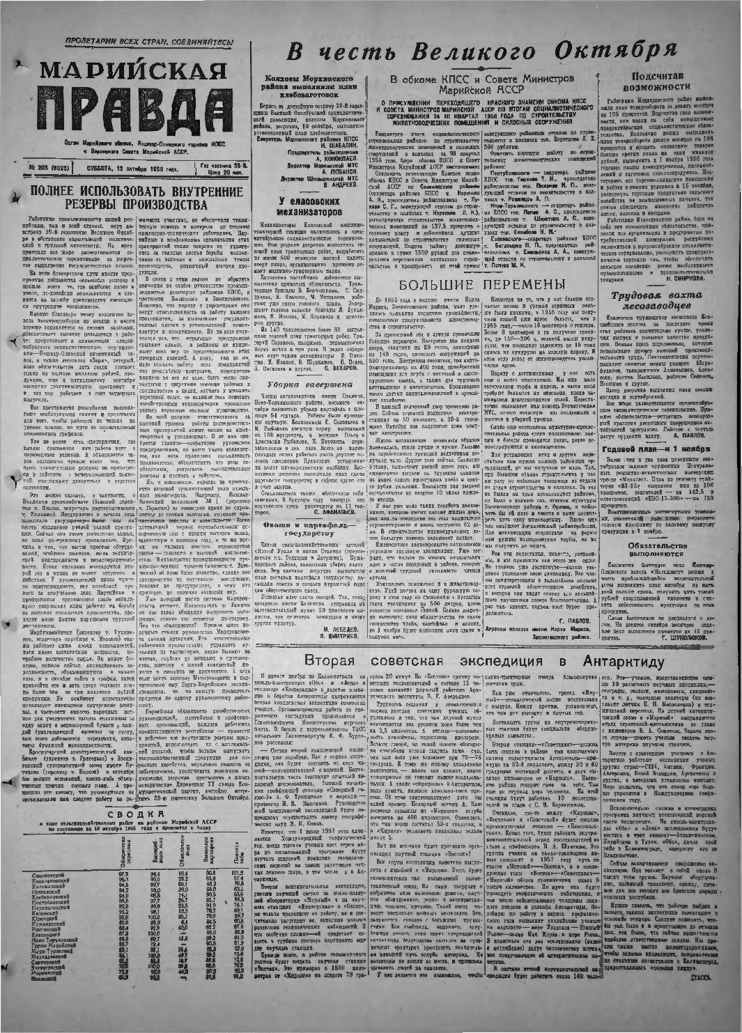 Газета «Марийская правда» от 13.10.1956