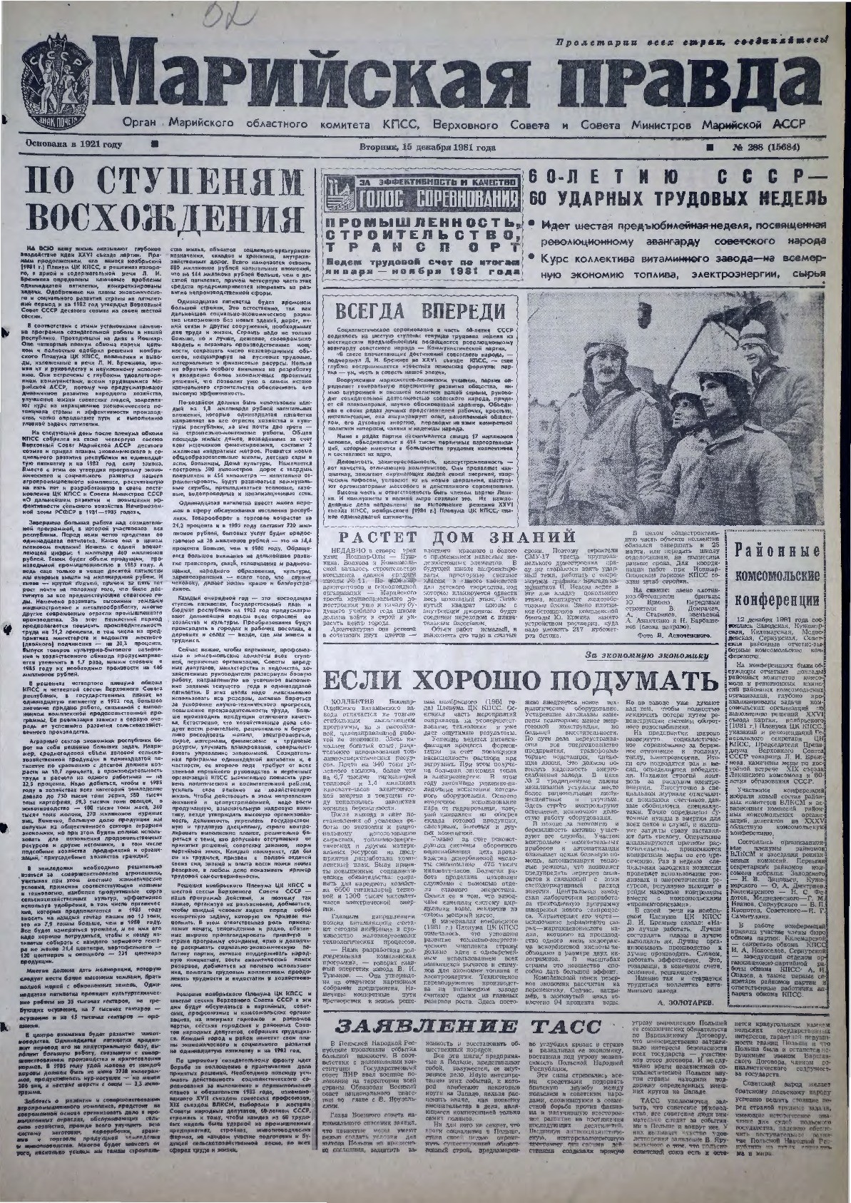 Газета «Марийская правда» от 15.12.1981