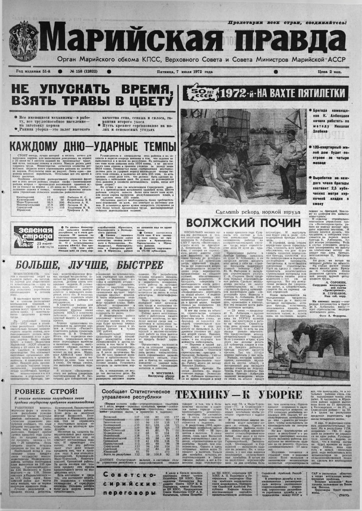 Газета «Марийская правда» от 07.07.1972