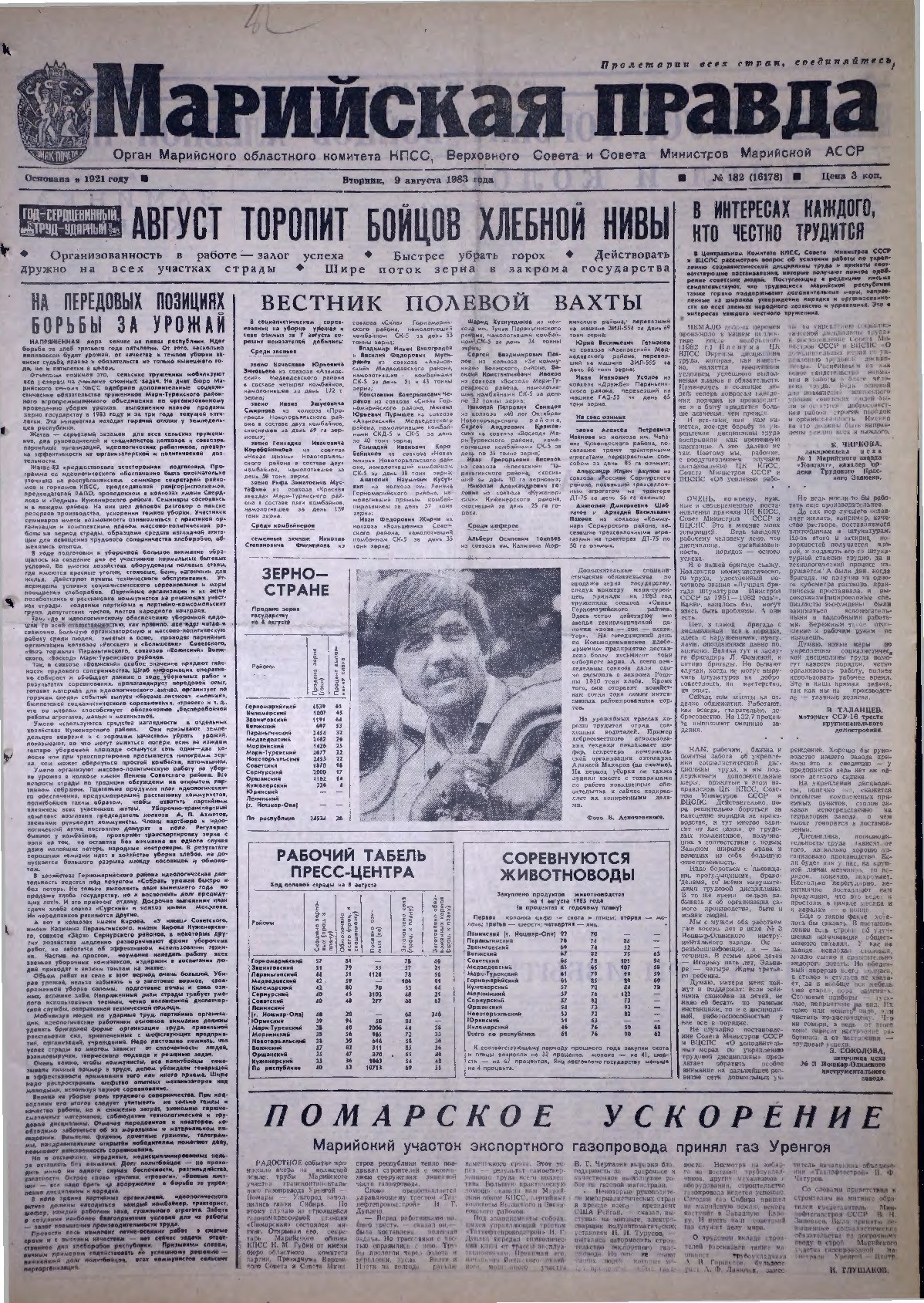 Газета «Марийская правда» от 09.08.1983