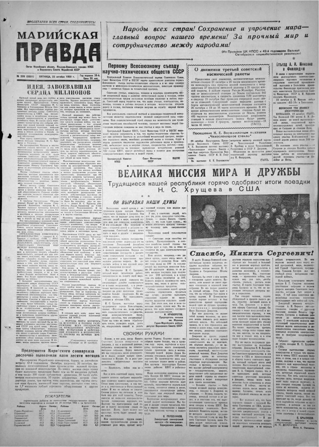 Газета «Марийская правда» от 23.10.1959