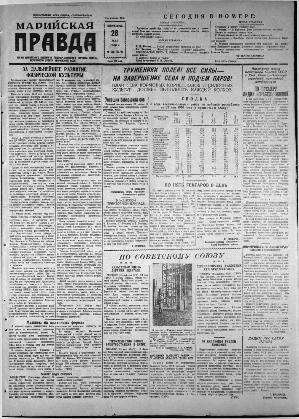 Газета «Марийская правда» от 28.05.1950