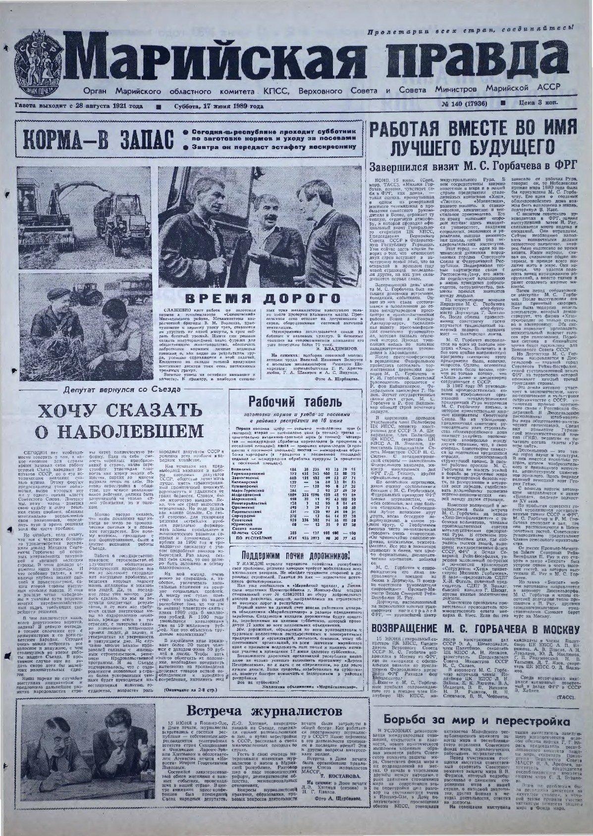 Газета «Марийская правда» от 17.06.1989