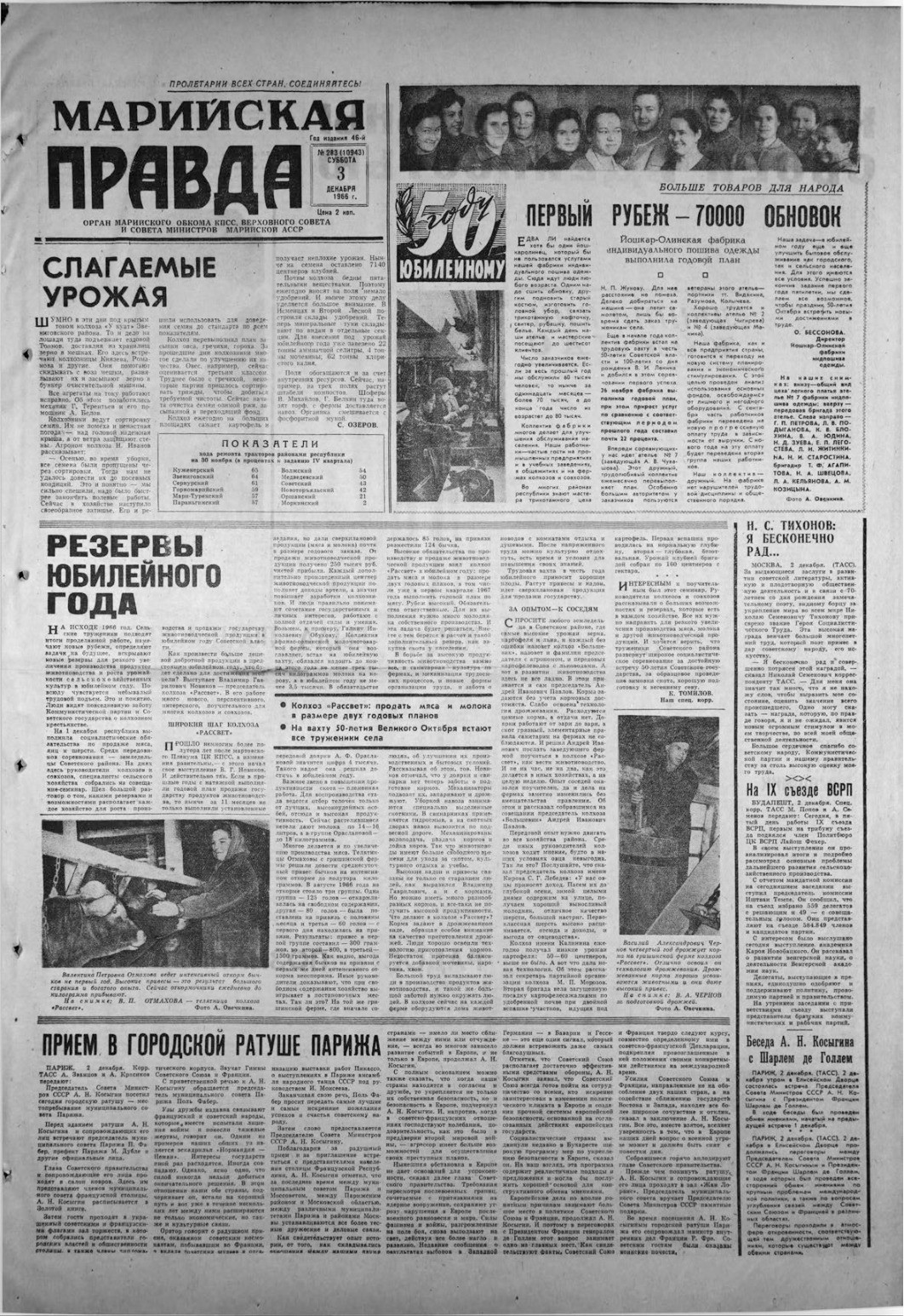 Газета «Марийская правда» от 03.12.1966