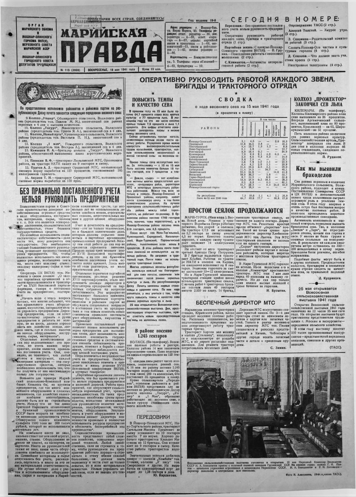 Газета «Марийская правда» от 18.05.1941