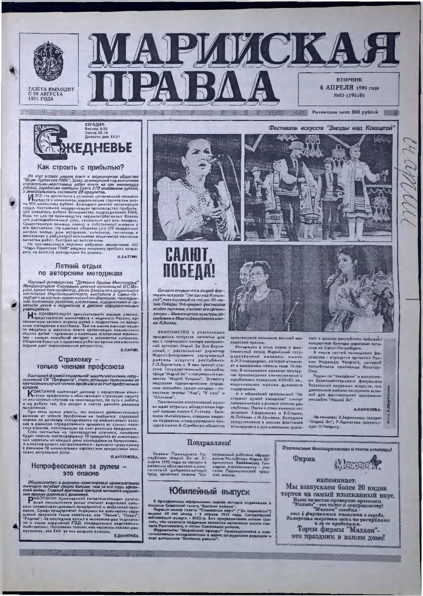 Газета «Марийская правда» от 04.04.1995