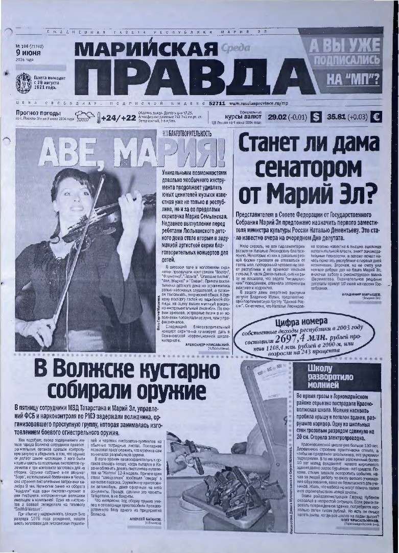 Газета «Марийская правда» от 09.06.2004