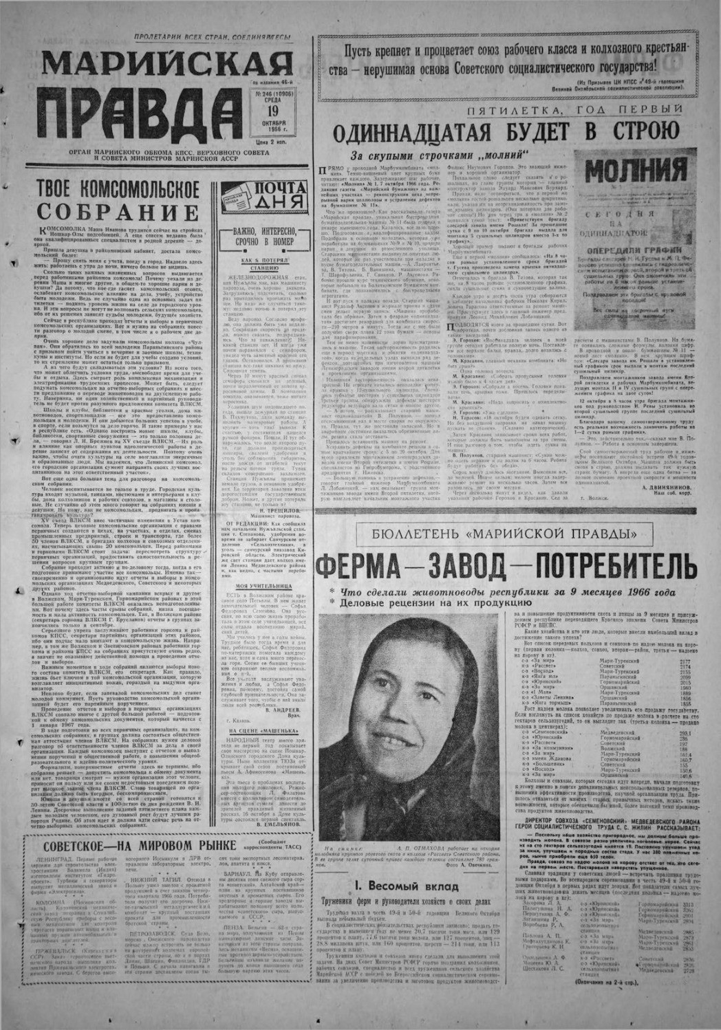 Газета «Марийская правда» от 19.10.1966