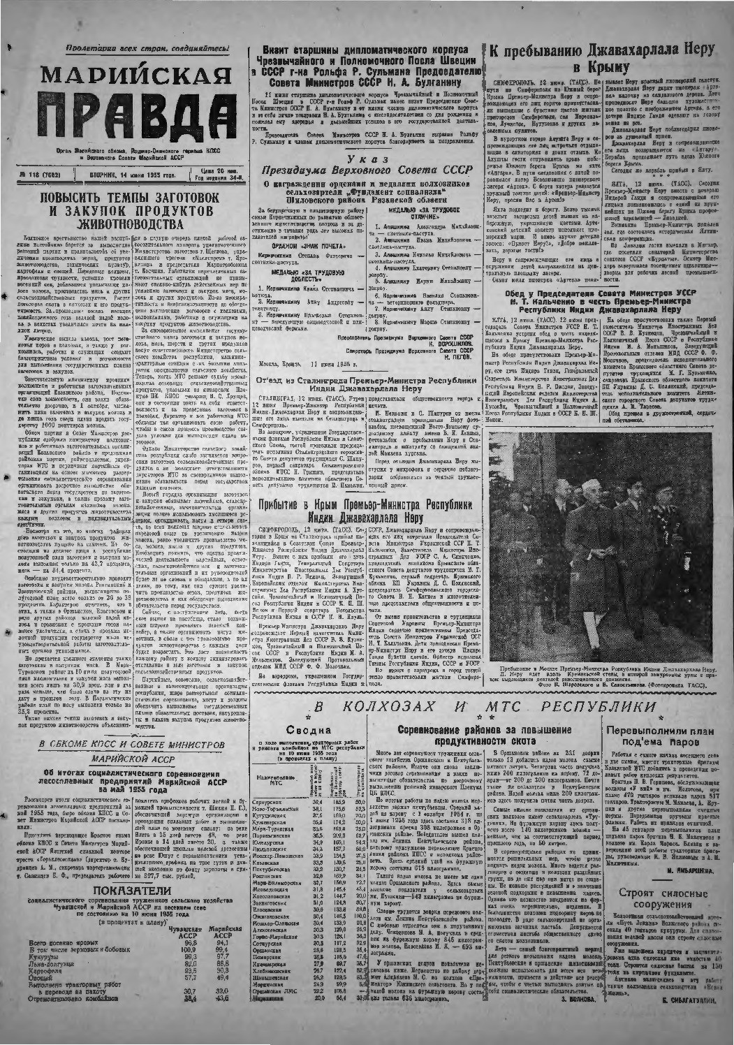 Газета «Марийская правда» от 14.06.1955