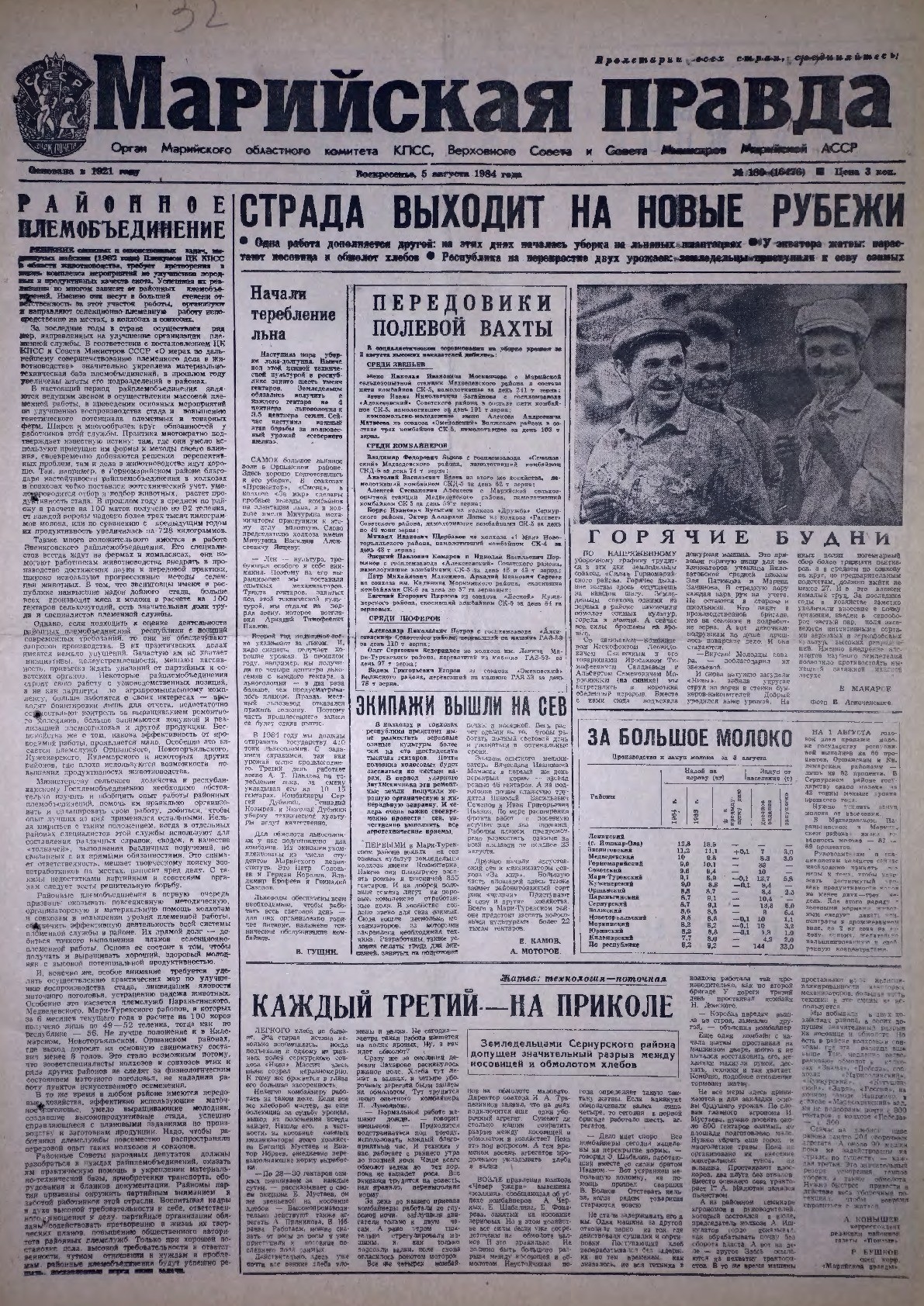 Газета «Марийская правда» от 05.08.1984